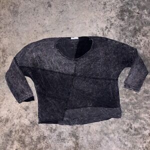 Piazza Roma Patchwork Top Womens Medium Black Gray Acid Wash Cotton Pullover